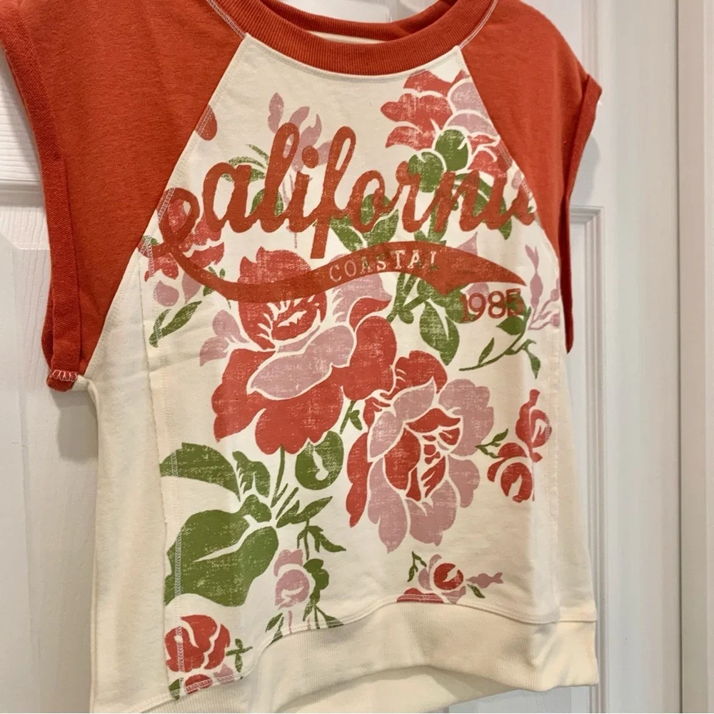 🌺 ANTHROPOLOGIE Pilcro Muscle Sweatshirt Tank in California Poppy Flower Red - Picture 6 of 15